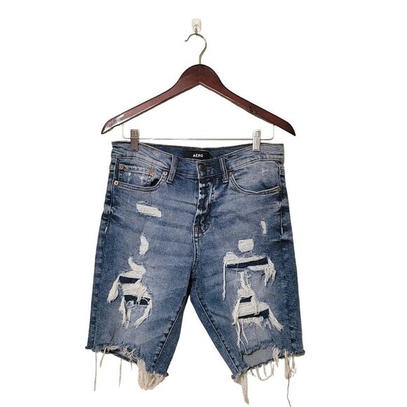 Aero Womens Pants Blue 29 Bermuda Slim Cut-Off Shorts Frayed Distressed Stretch - Picture 6 of 6